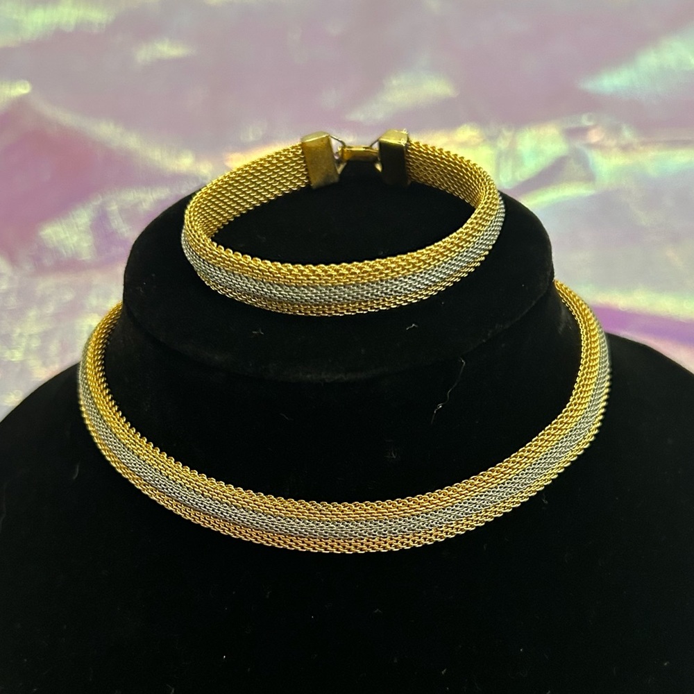 14k Gold & Silver Choker Necklace and Bracelet Set